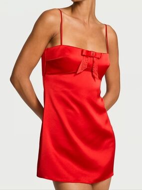 Dream Angels Twinkle Bow Satin Mini Slip Dress Sz XXL Bright Vermillion NWT